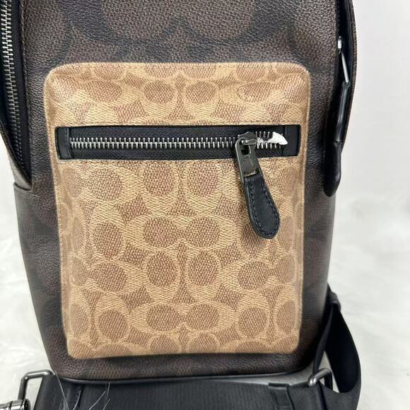 COACH Men's West Pack In Blocked Signature Canvas Walnut / Tan CAB60 NWT - Picture 2 of 10